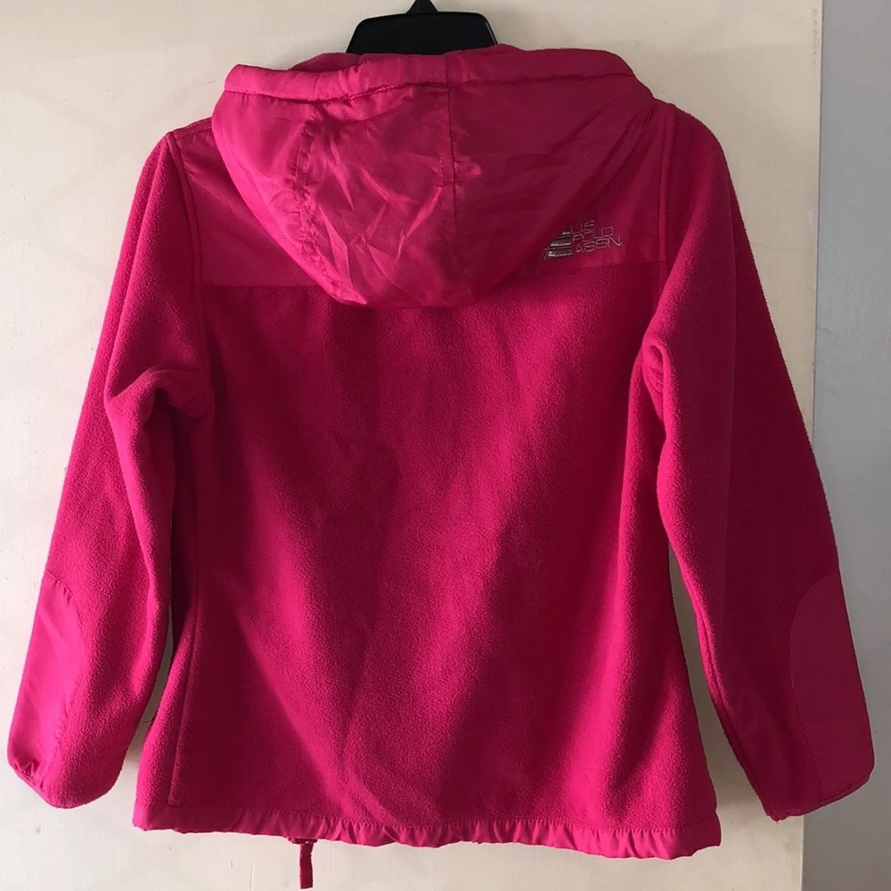 U.S. Polo Assoc. Girl’s Pink Plush Zip Hooded Jacket Pockets Arm Patches M
